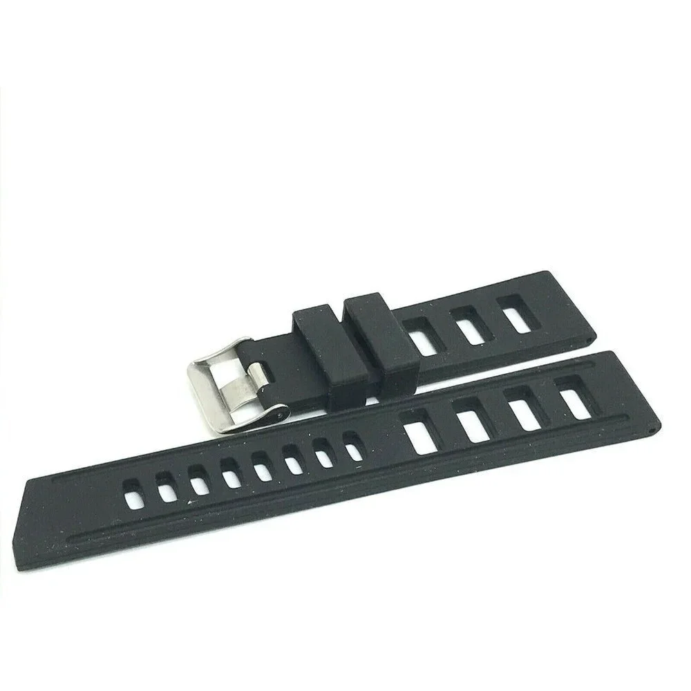 Men's Watch Band Replacement Black Rubber Strap 22mm Lug Silver Tone Buc…
